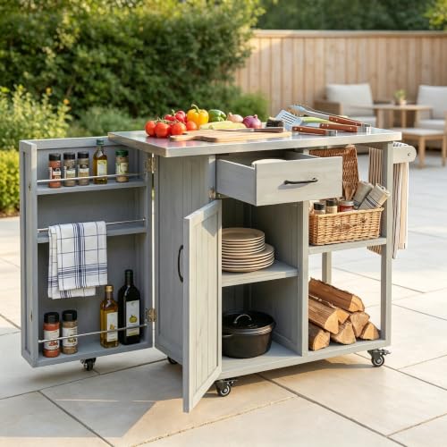 DFCHLDA 40.5" Outdoor Kitchen Island Stainless Top & Storage, Locking