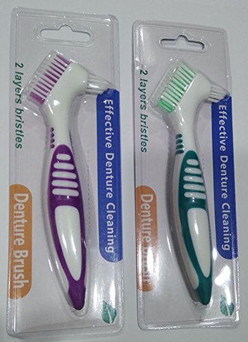 Gus Craft 2-Pack Denture Cleaning Brush Set- Premium Hygiene Denture Cleaner Set For Denture Care- Top Denture Cleanser Tool W/Multi-Layered Bristles & Ergonomic Rubber Handle (Green And Purple) #TOP4