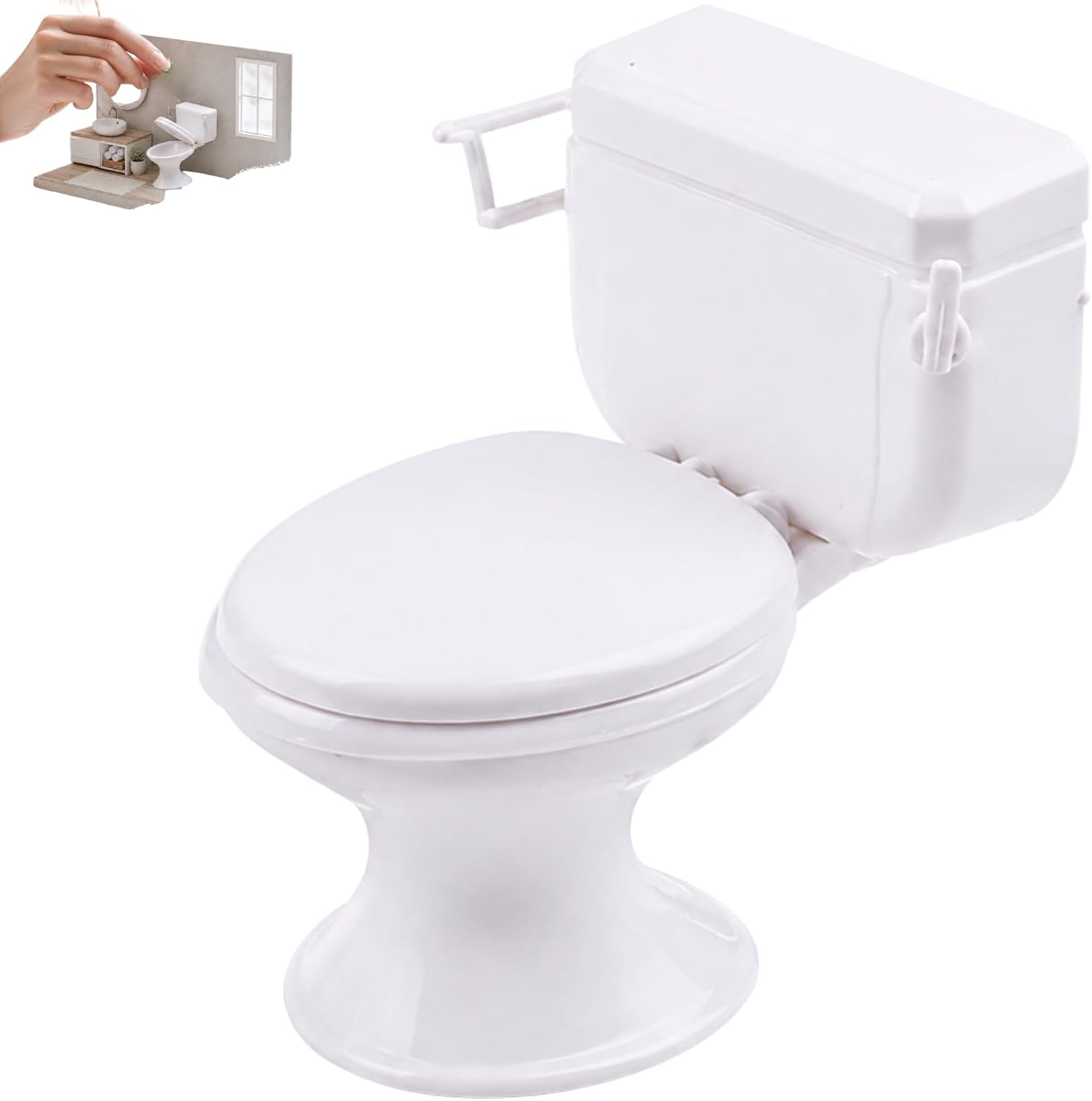 White Dollhouse Miniature Bathroom Toilet, Vintage Style Furniture Accessory, Miniature Classic Bathroom Toilet Tiny Cake Topper Bathroom Furniture Dollhouse Accessories