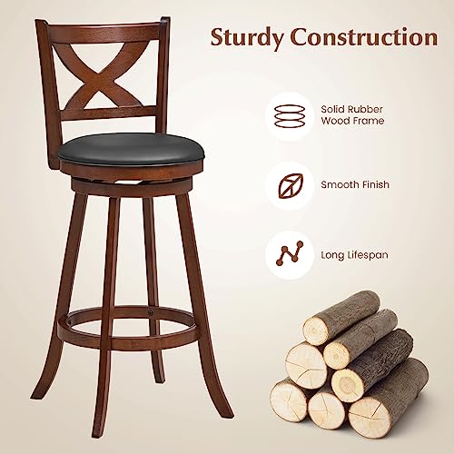 Conjunto de 2 butacos de bar clásicos COSTWAY, altura 30 pulgadas, respaldo abierto en forma de X, giratorios, para isla de cocina, pub, bistró, café o espresso miniatura 6