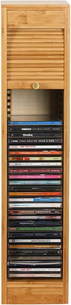 Bamboo CD/DVD Storage Rack,DVD Display Storage Box,Holds up to 40 CD Cases,Applicable CD Size 14 * 1.2 * 12.5cm,No Assembly Required,for Home Office