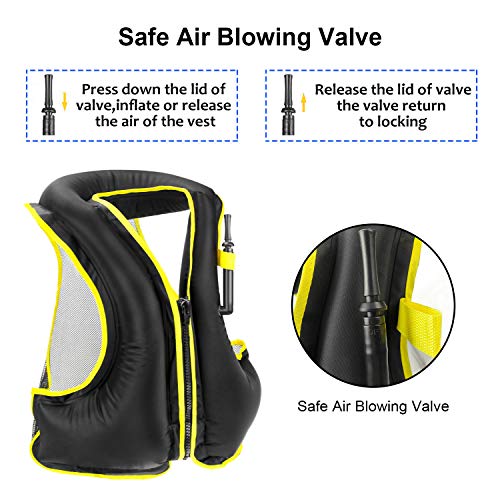 Rrtizan Inflatable Life Jacket Adult Swimming Vest for Snorkeling Suitable for 80-220 lbs (Black)