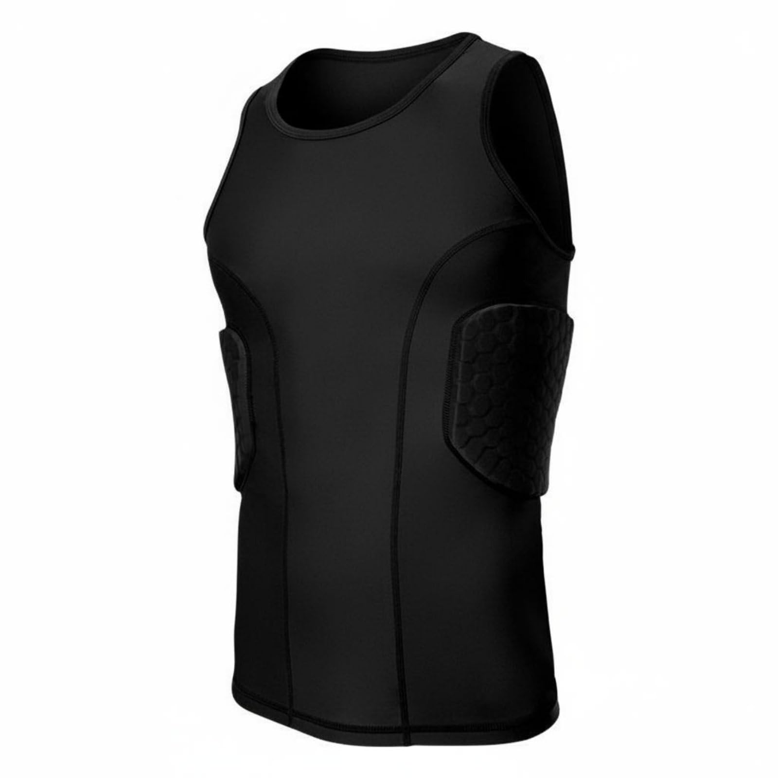 Shock Absorbing Basketball Defensive Vest and Shorts Breathable Rib and Hip Protector Gear Padded Compression Set for Men, Athletes, Football, Sports Training, M, Black Vest-image-49