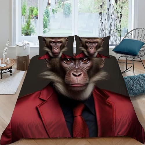 Housse de couette King singe 3D anti-plis en microfibre douce - 3