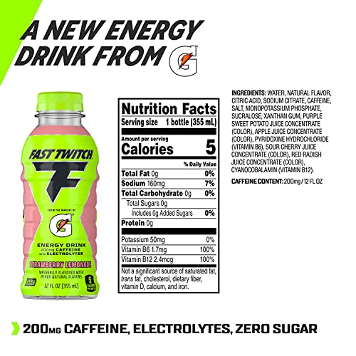 Bebida energética FAST TWITCH dos fabricantes de gatorade, limonada de morango, garrafas de 355 ml (