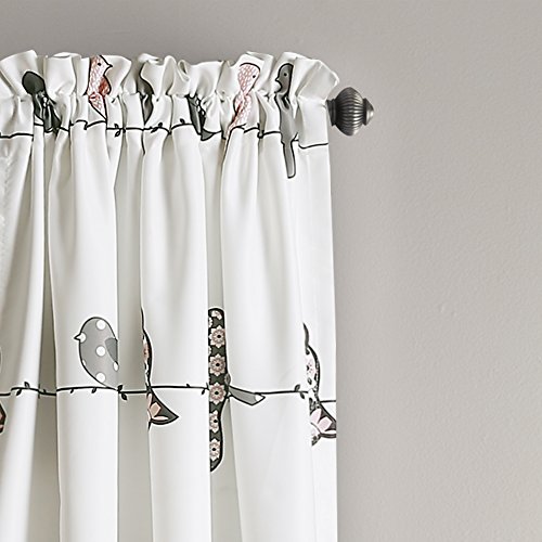 Lush Decor Rowley Birds Curtains Room Darkening Window Panel Set For Living, Dining, Bedroom (Pair), 52"W X 84"L, Blush & Gray #TOP2