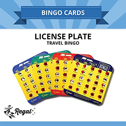 Regal Games - Original License Plate Travel Bingo Set - Travel Bingo Cards For Family Vacations, Car Rides, And Road Trips - Yellow - 4 Pack #TOP1
