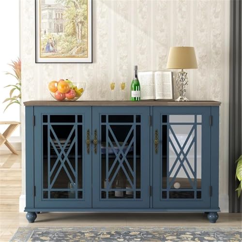 55-Vintage-Style-Wood-Kitchen-Accent-Buffet-Sideboard-Cabinet-Navy 55 Vintage Style Wood Kitchen Accent Buffet Sideboard Cabinet Navy