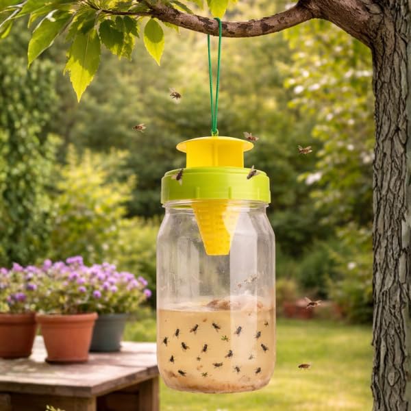 Garden Mile Large Baited Fly Trap Outdoor – 30 Day Hanging Fly Catcher with Attractant, Non Toxic Insect Trap for Flies & Fruit Flies, Garden, Farm & Patio Use