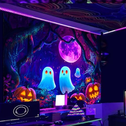 Image of Nuxovilar Ghost Pumpkin UV Reactive Tapestry, 59.05 inchx51.18 inch Polyester