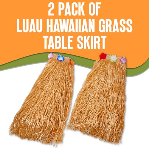 Grass Table Skirts for Hawaiian Luau Party, Tiki Bar & Beach Decor, 2 Pack by Playbees - Used condition - Image 6