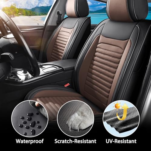 Image of Car Seat Covers Full Set Fit for Hyundai Ioniq5 Faux Learher Waterproof Seat Covers 5 Seats Comfortable Breathable Anti-Slip Seat Protectors(BlackBrown,Full Set)
