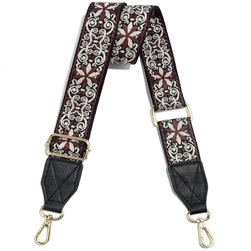 Image of Purse Strap,1.5 inch Leather End Shoulder Strap Adjustable Replacement,Retro Multi-Pattern Crossbody Bag Straps
