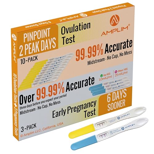Amplim Pregnancy Test and Ovulation Tests Kit, 13 Pack Bulk Early Detection HCG & LH Sticks, FSA HSA Eligible, 99.99% Accurate at Home Predictor 6 Days Early Result, Extra Sensitive Fertility Tracker