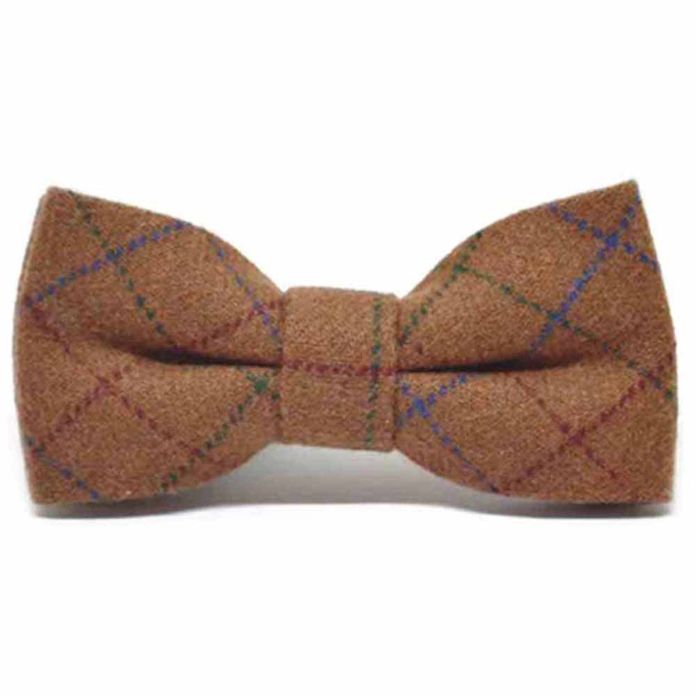 King & Priory Heritage Check Rustic Brown Bow Tie, Tweed
