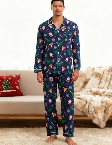 Image of RAISEVERN Couples Christmas Matching Pajamas 2 Piece Women Men Xmas Pjs Soft Pajama Set Long Sleeve Loungewear Warm Sleepwear