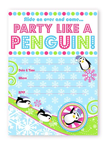 Pop Parties Penguin Party Large Invitations - 10 Invitations 10 Envelopes - Pink #TOP14