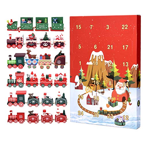 Joyjoz Calendario de Adviento 2020, 24 Piezas de Juguetes de Trenes navideños, 6 Trenes navideños Diferentes de Madera para niños y Adultos, Decoraciones navideñas
