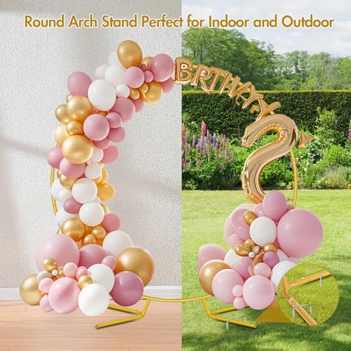 Image of Nisoger 6.6FT Round Backdrop Stand, Circle Gold Balloon Wedding Arch Frame | Metal Wedding Backdrop With Storage Bag For Valentines Day Parties, Baby Shower, Ceremony and Graduation Decorations