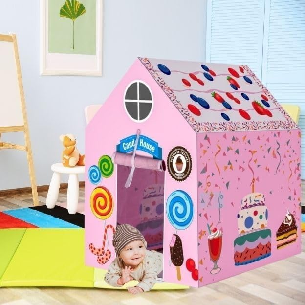 Image of Play Tent House for Kids - Lightweight Indoor Outdoor Children Play House for Boys & Girls for Gift | Multicolor (Happy)