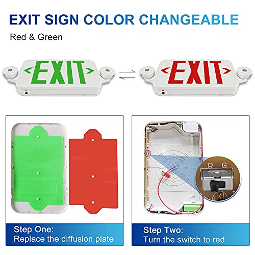 Lediary 2 Pack Exit Sign With Emergency Lights, Red And Green Exit Sign Color Changeable, Ul Certified, Battery Backup And Two Led Adjustable Head, Exit Sign For Business #TOP1
