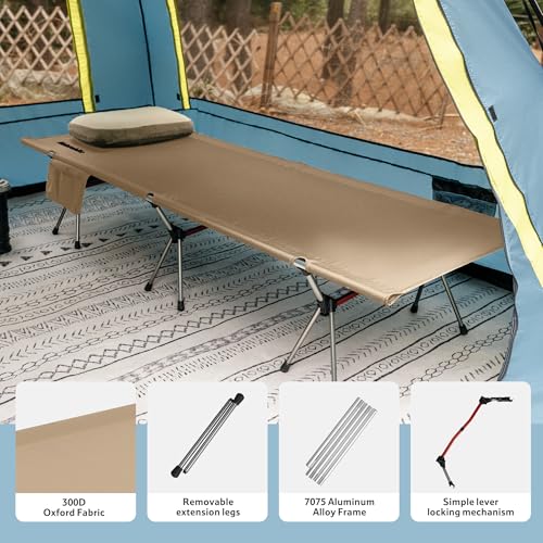 Image of Naturehike ArmyWild Folding Camping Cot, Height Adjustable Ultralight Backpacking Cot, Portable Camping Bed for Camping Hiking Travel Home
