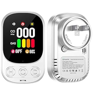 4in1 Plug in Carbon Monoxide Detector & Natural Gas Combination Detectors CO Gas Temp Humidity with 2.1” HD Screen & Indicator, Propane, Methane Combustible Gas Alarm,White