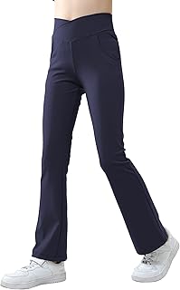 Pantalones acampanados para niña con bolsillos, pantalones de yoga de cintura alta, pantalones de yoga, pantalones deportivos para el tiempo libre, 5-12 años