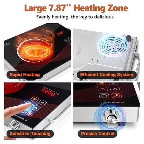 Countertop Infrared Hot Plate Electric Cooktop Portable Cooker for Cooking Single Burner Stove, 2200 Watt Compact Hotplate Adjustable Temperature Control, Sensor Touch & Knob - Image 4
