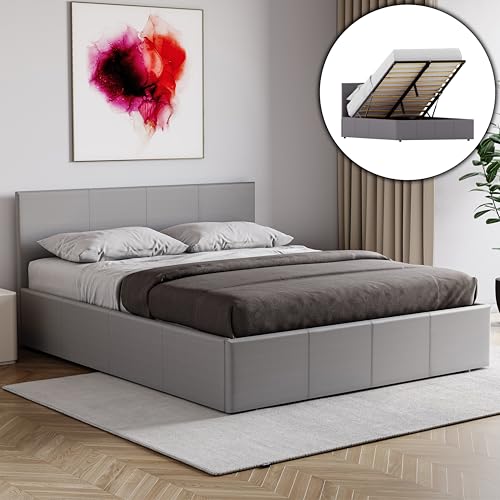 Vida Designs Lisbon Ottoman Faux Leather Bed, Grey (King Size 5Ft - No Mattress) (UKFR Certified)
