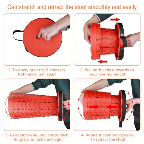 Image of Boreeman Upgraded Folding Stool Lightweight Yet More Sturdy with Load Capacity 400lbs Portable Collapsible Stool for Camping Fishing Hiking BBQ (All Red)