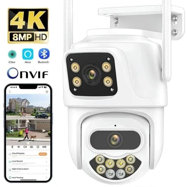 Zewnętrzna kamera WiFi, kamera nadzorująca 8 mp, kamera ptz 360, podwójna kamera, zewnętrzna kamera IP, bezpieczeństwo domu WiFi, kamera noktowizyjna, wodoodporna kamera
