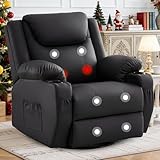 Korser Oversized Recliner Chair, 360° Swivel Recliner for Adults,Swivel Rocker Recliner Chair with Heat and Massage, Manual Recliner with Remote Control and Cup Rolders for Living Room, Faux Leather