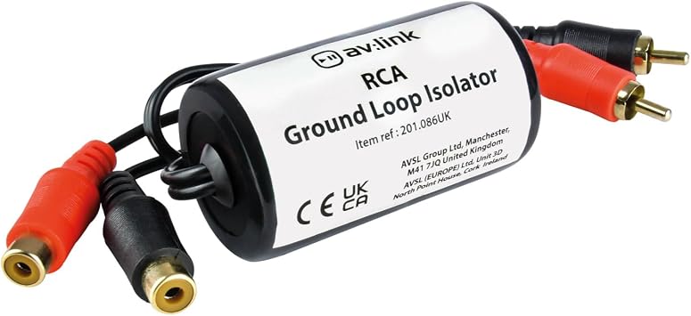 AVLink Ground Loop Noise Isolator for Audio   RCA Plugs to Sockets Eliminates Unwanted Earth Hum and Buzzing from Hi-Fi Systems, Car Stereos & TVs
