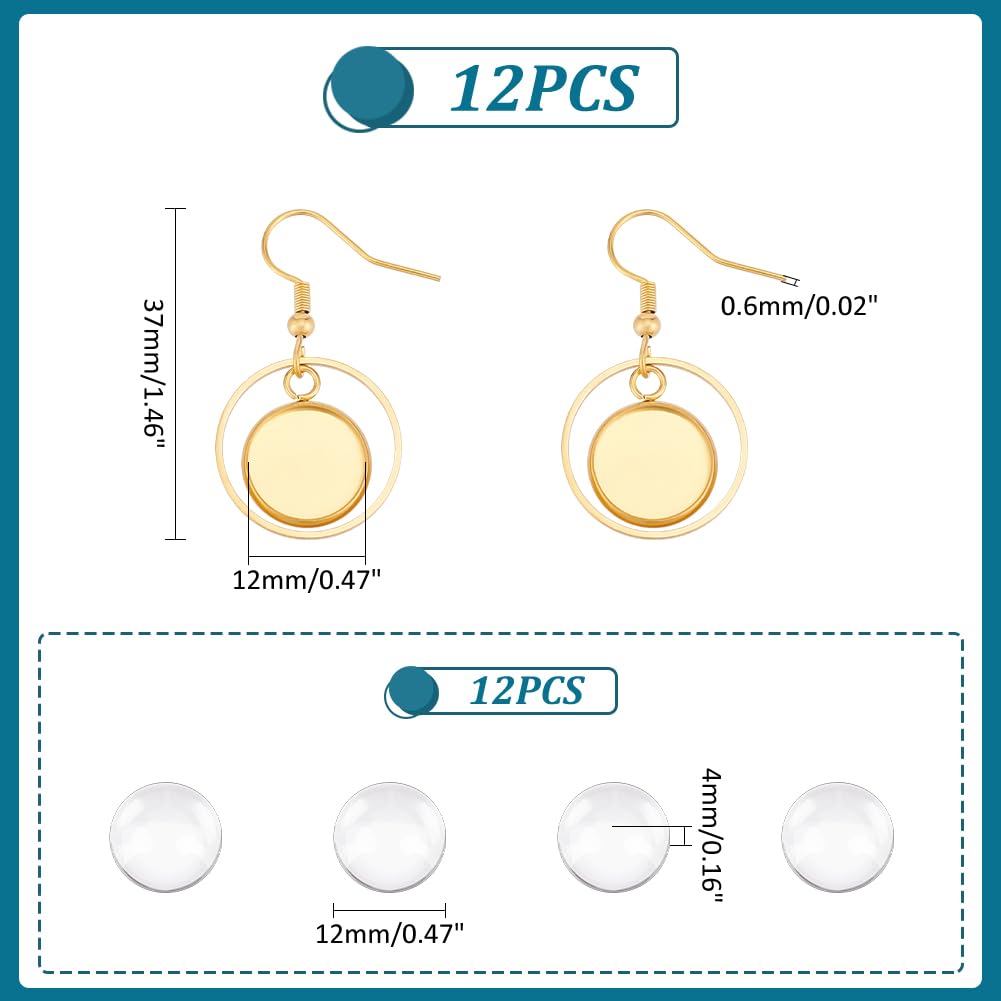 Honeyhandy 304 Stainless Steel Leverback Earring Settings, Flat Round