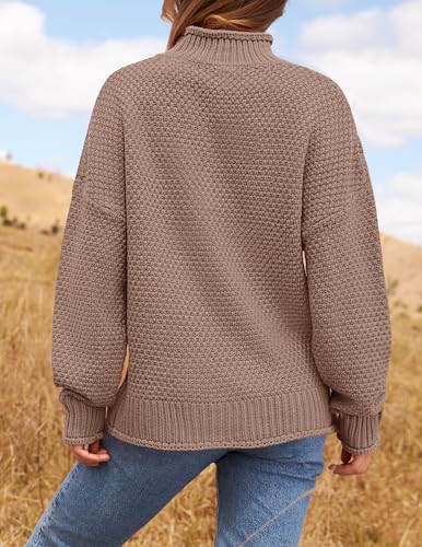 ZESICA Women's 2024 Turtleneck Batwing Sleeve Loose Oversized Chunky Knitted Pullover Sweater Jumper Tops,Khaki,Medium