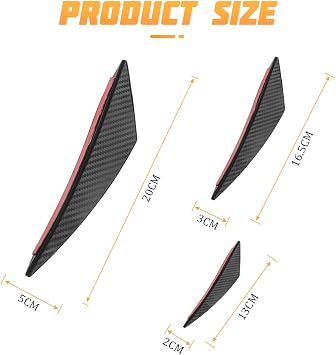 JNNJ Car Spoiler Canards Kit, 6 Pcs Universal Front Bumper Lip Splitter, Soft Fins Spoiler Canards Kit for Car Body, Anti-Collision Strip Bumper Decoration Sticker Exterior Accessories(Carbon Fiber)