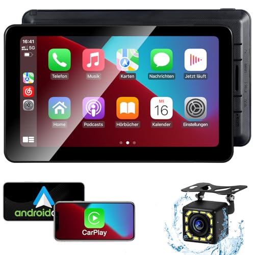 Aonerex Tragbare CarPlay Display, Wireless Android Auto mit HD Rückfahrkamera, 7 Zoll IPS Bildschirm, Bluetooth-Freisprecheinrichtung, Siri, Sprachassistent, GPS Navigation, MirrorLink, FM Aonerex Tragbare CarPlay Display, Wireless Android Auto mit HD Rückfahrkamera, 7 Zoll IPS Bildschirm, Bluetooth-Freisprecheinrichtung, Siri, Sprachassistent, GPS Navigation, MirrorLink, FM