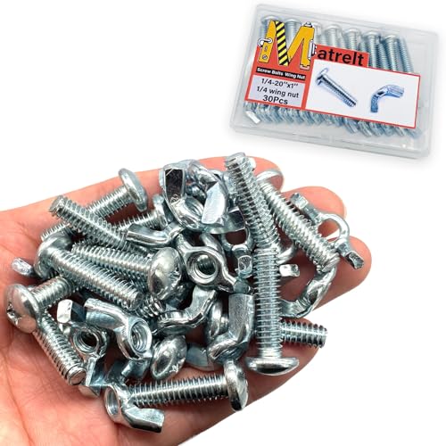 30Pack 1/4"-20 x1 Screw Bolts and Wing Nut Kit 15pcs Machine Screws with Round Head Phillips 15pcs Butterfly Hand Twist Tighten Nut Zinc Plated Hardware Fitting Fastenings Assortment Kit