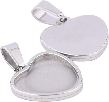 20pcs 15mm Heart Cabochon Setting Trays Stainless Steel Diy Bezel Pendant Base With Matching Glass For Jewelry Making plain steel