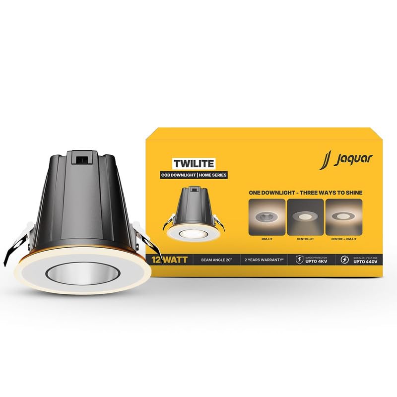 Image of Jaquar 9W + 3W Twilite Round COB Light for Ceiling | Warm White | 3-Way Mood Light with Ring Ambience | High Lumen Efficiency Spotlight for False Ceiling (Cutout ? 70mm) | Pack of 1