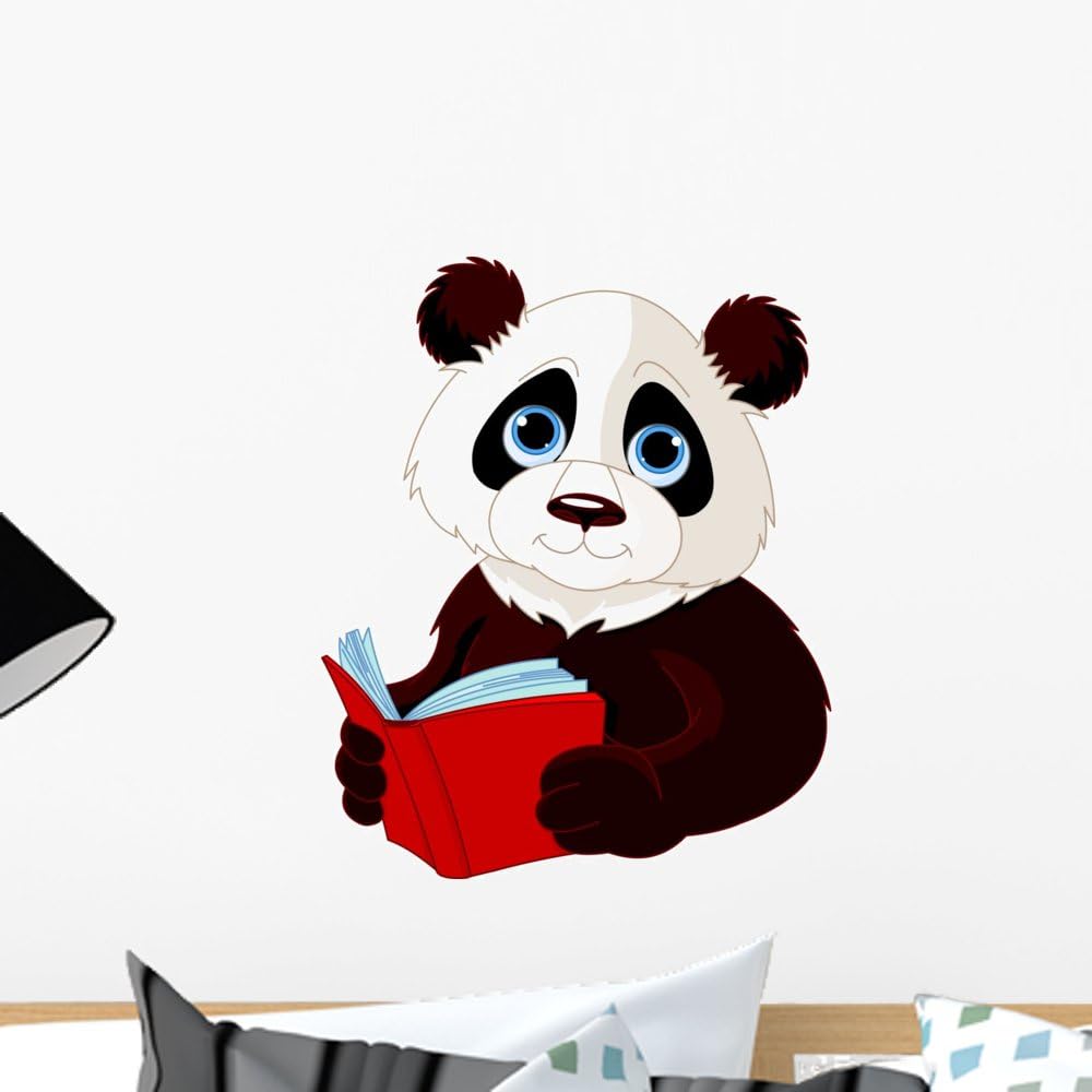 Wallmonkeys Panda Reading Book Wall Decal Peel and Stick Educational Graphics (18 in H x 16 in W) WM107907
