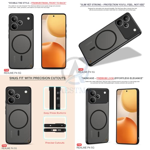 Image of AESTMO Realme P4 5G Back Cover | 360 Protection | Matte Frosted Hard Back Translucent | Compatible with MagSafe Accessories (MagSafe Matte Hard Black Bumber)