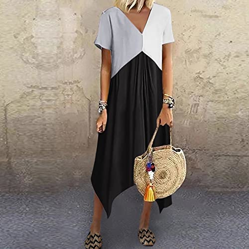 Robe à manches courtes et col V ample style vacances d'été - 3