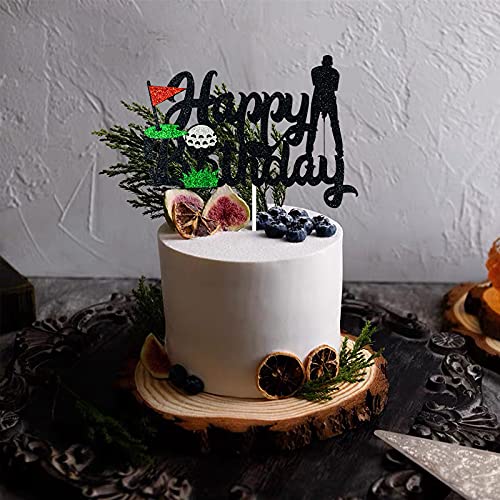 Hakpuotr Golf Birthday Cake Topper - Golf Cake Topper - Black Glitter Golf Happy Birthday Cake Topper For Men/Boys - Sports Themed Party Decorations Supplies #TOP7