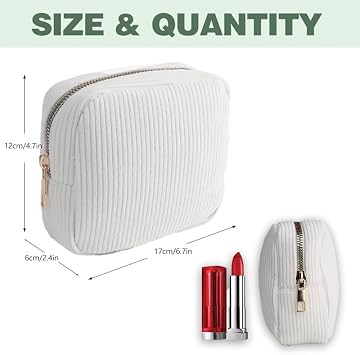 Cosmetic Bag Small for Handbag with Metal Zip Make Up Bag Small Mini Makeup Bag Women's Toiletry Bag Women's Travel Essentials Bag Cord Fabric White for Toiletry Bag