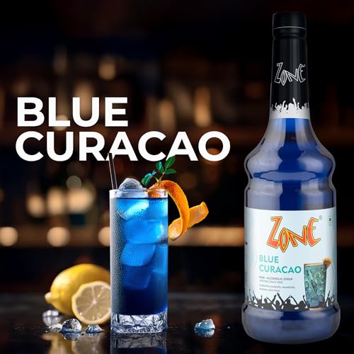 Image of Zone Blue Curacao Flavoured syrup 1000ml - Tropical Blue Citrus syrup for Mocktails, Cocktails, Coolers, Sodas, Lemonades & Summer Drinks | 1 Litre - More Servings, Perfect For Cafe Restaurants & Professional Use