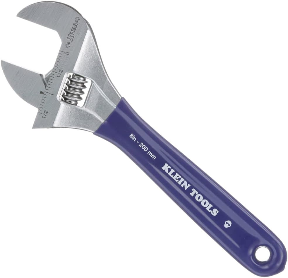 Klein Tools D509-8 Adjustable Wrench, Extra Wide Jaw Forged Drive Wrench with High Polish Chrome Finish, 8-Inch