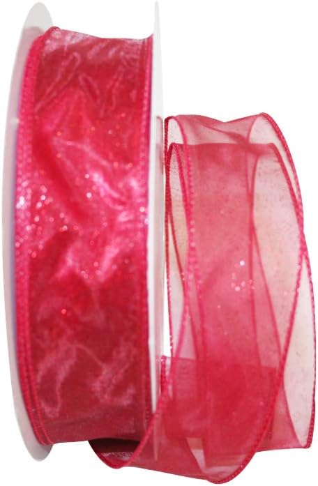 Reliant Ribbon 99910W-220-09K Sheer Glitz 2 Value Wired Edge Ribbon, 1-1/2 Inch X 50 Yards, Rose Red