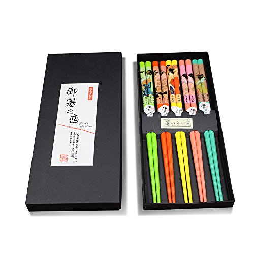 Huangyifu 9.8” Reusable Colorful Chopsticks Classical Pattern Wooden Chop Sticks,With Case #TOP13